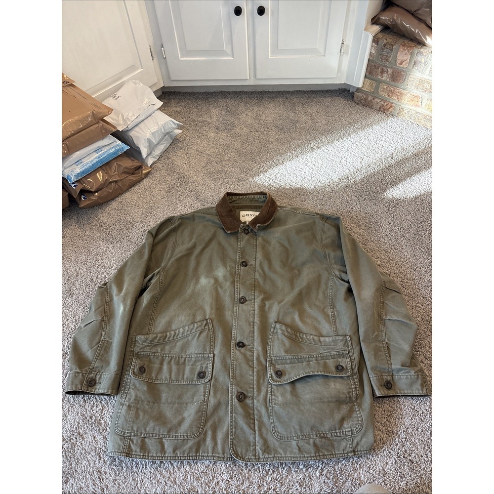 Orvis Mens XXL Green Field Barn Chore Quilted Lined Jacket Coat Corduroy Distres